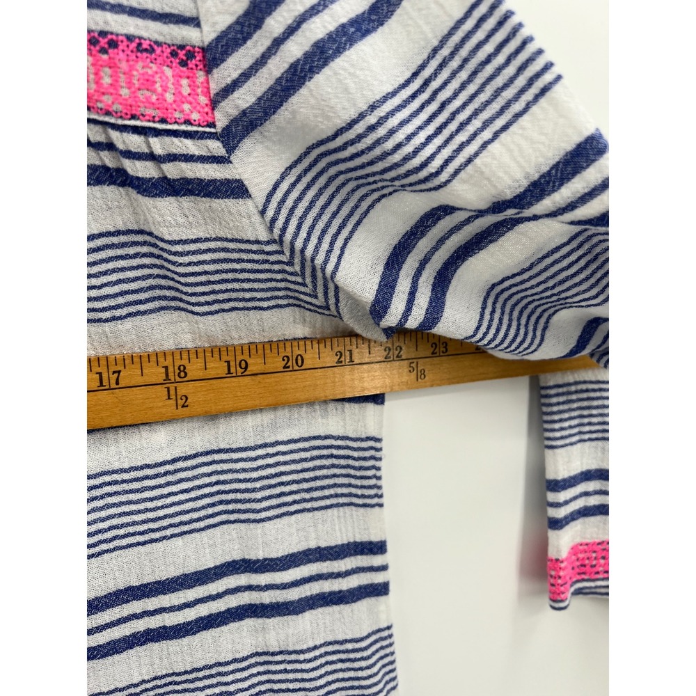 Vineyard Vines Bungalow Stripe XL Tassel Trim Cotton Swim Coverup Top Pink - Picture 5 of 6
